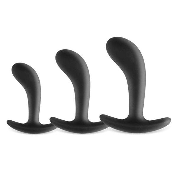 Flared Base Silicone Curved Tip Butt Plug Set (3 Pieces)